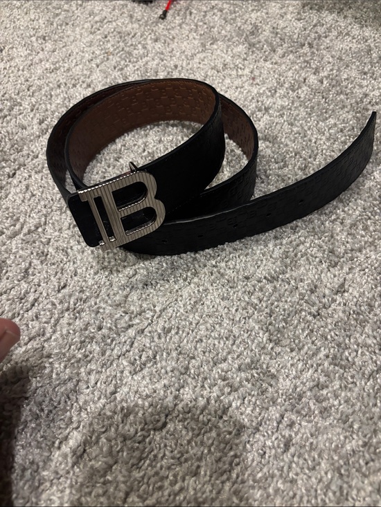 Balmain Black B Logo Leather Belt Balmain Balmain Black Embossed Leather Belt with Silver B Buckle
